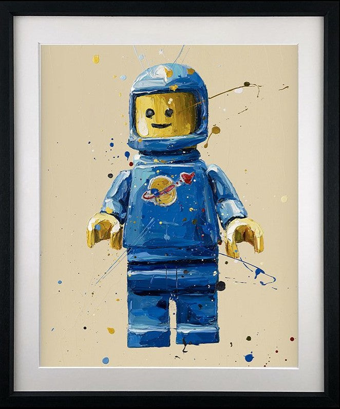 Blue Lego Spaceman Framed Signed Limited Edition Print on Paper by Artist Paul Oz