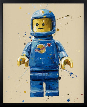 Blue Lego Spaceman Framed Signed Limited Edition Print on Canvas by Artist Paul Oz