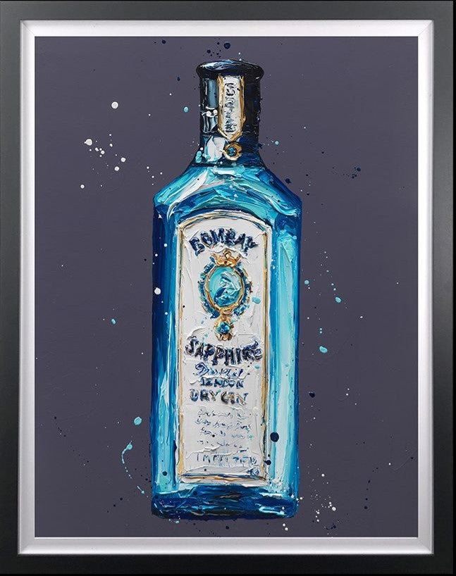 Bombay Sapphire Framed Original Mixed Media Oil Painting on Board by Artist Paul Oz