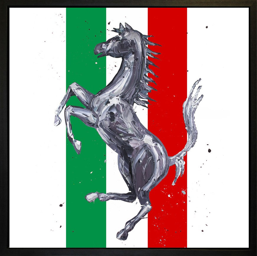 Cavallino Rampante Italia Signed Framed Limited Edition Print on Canvas Hand Embellished by Atist Paul Oz
