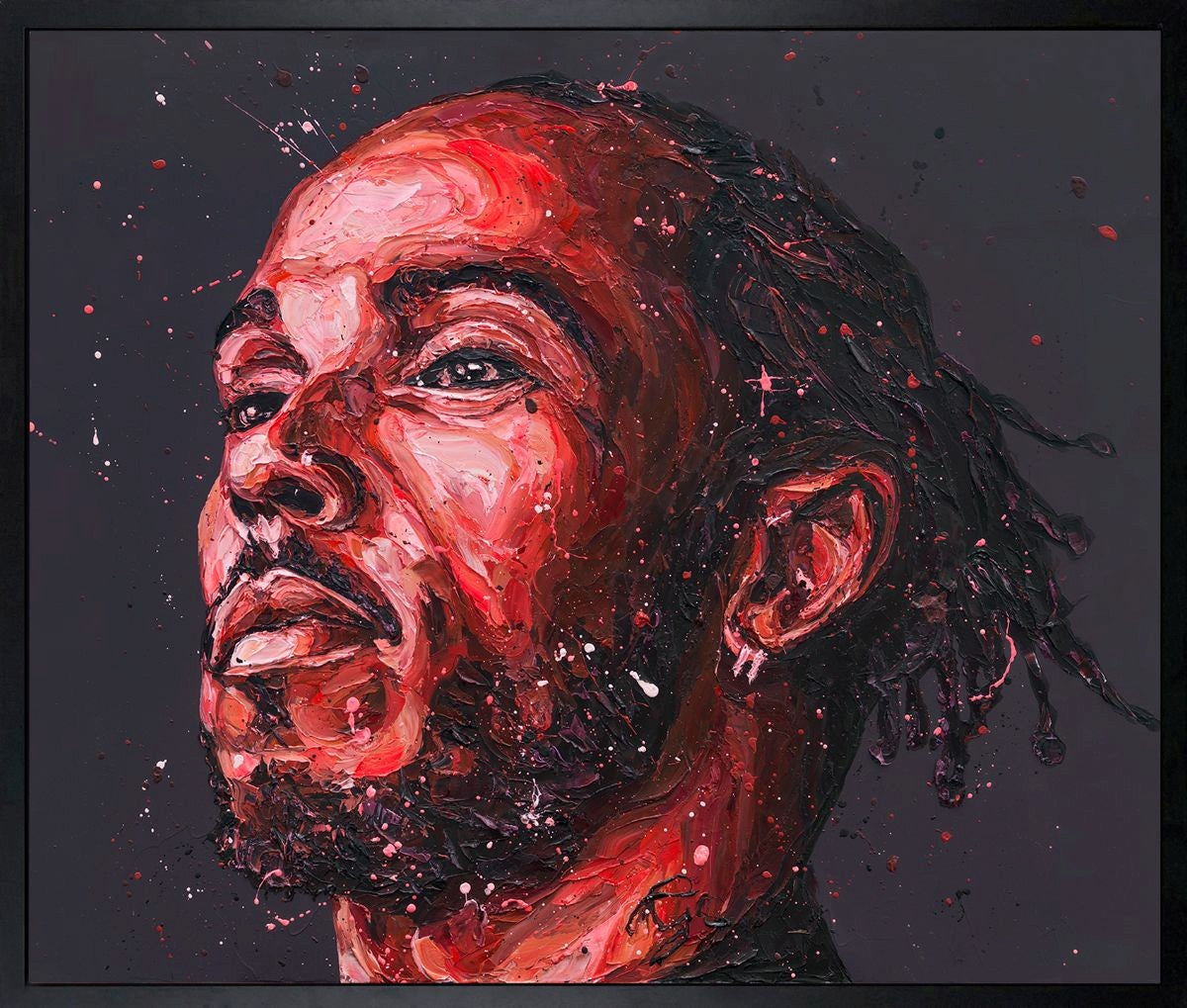 Lewis in Red Framed Limited Edition Print on Canvas by Artist Paul Oz