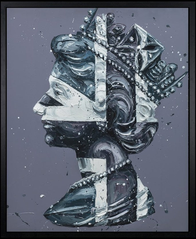 Monochrome Queen Jack Framed Signed Limited Edition Print on Canvas by Artist Paul Oz
