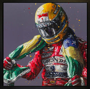 Senna Flag 25th Anniversary Framed Limited Edition Embellished Boxed Canvas by Artist Paul Oz